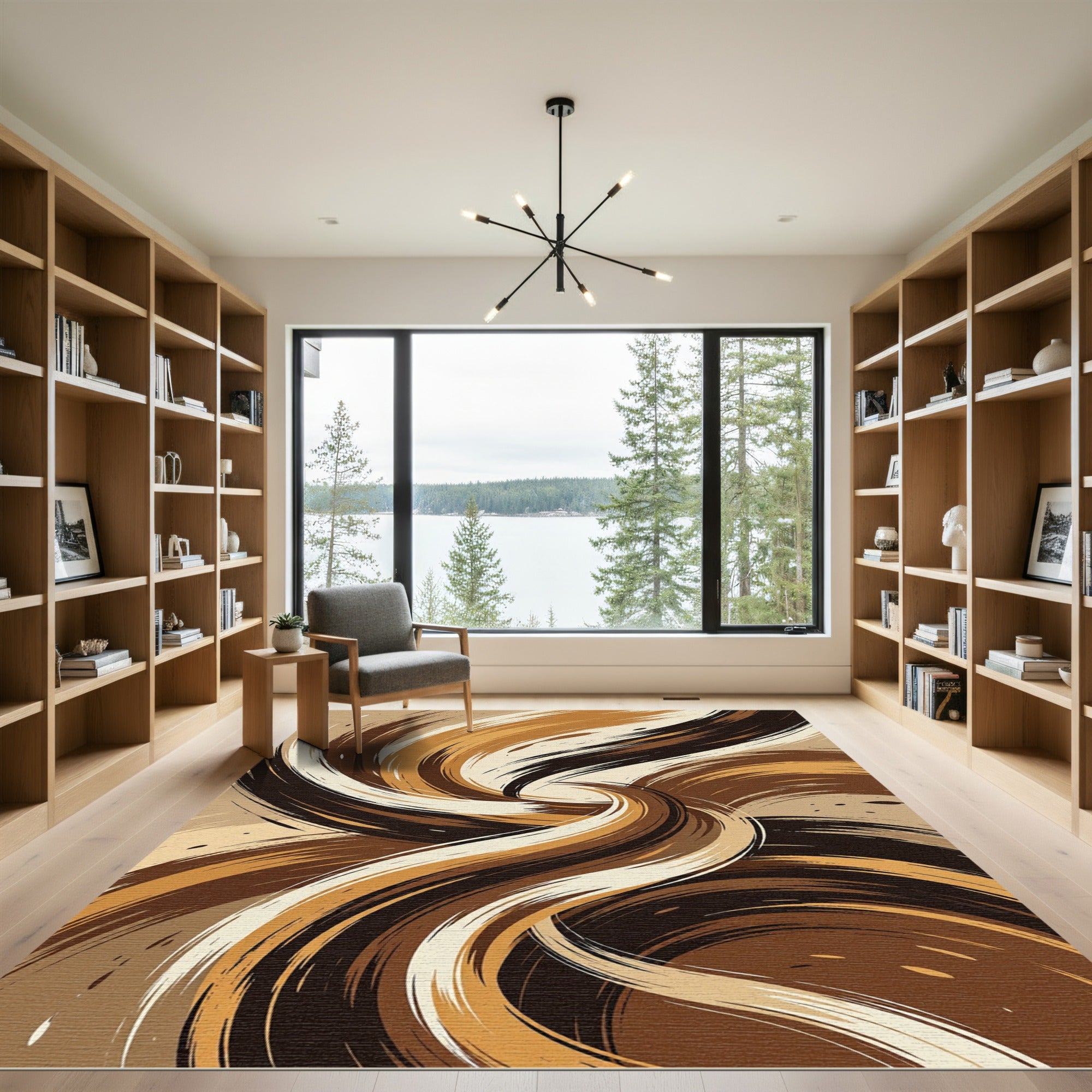 Earthy Swirl Abstract Brush Stroke Rug