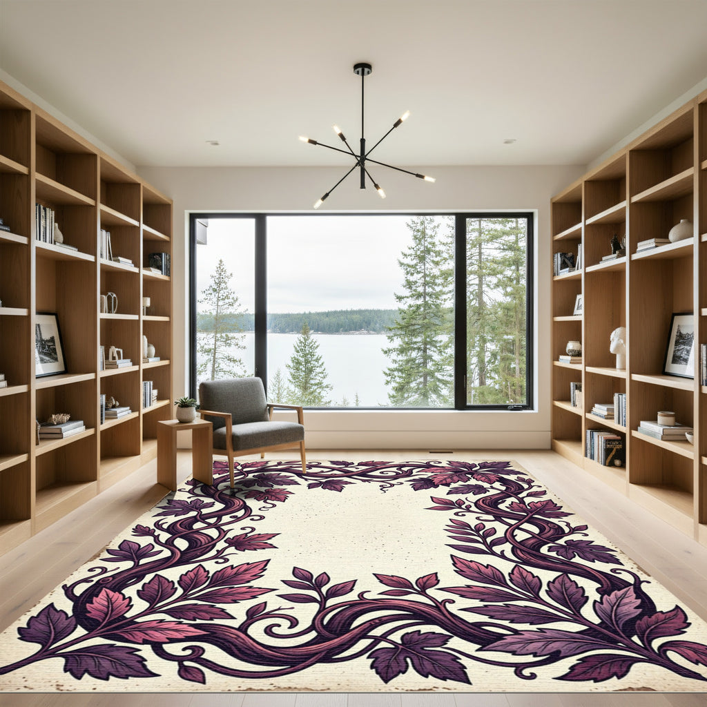 Crimson Grapevine Border Foliage Rug