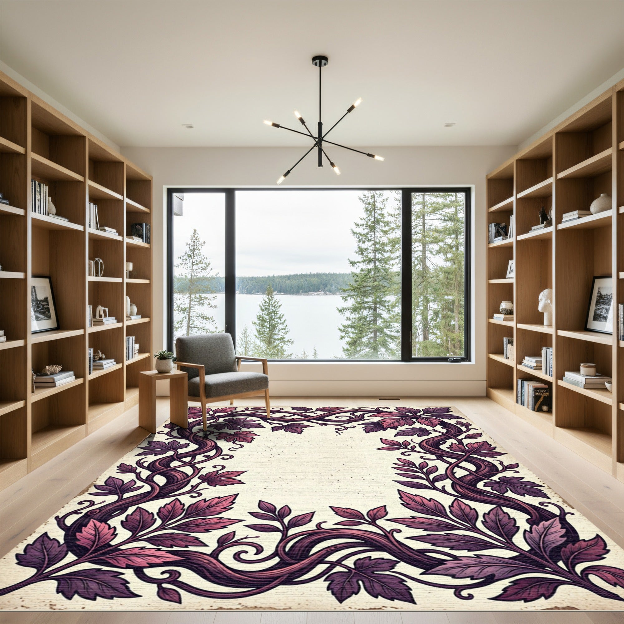 Crimson Grapevine Border Foliage Rug