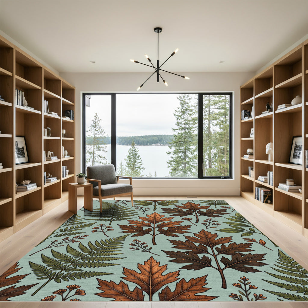 Autumnal Fern and Foliage Leaves Rug