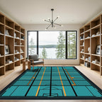 Modern Teal Grid Geometric Floor Art Rug