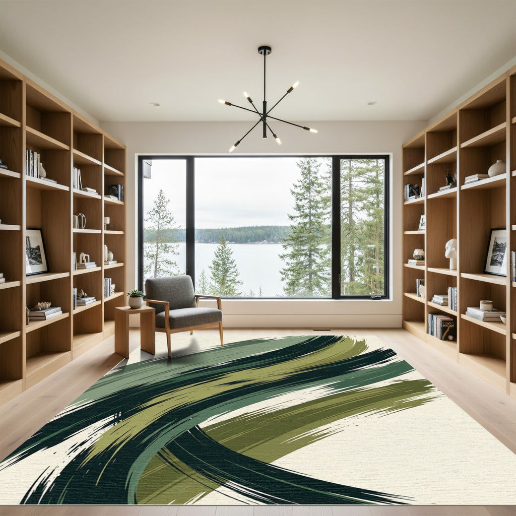 Modern Sage and Forest Green Swirl Rug