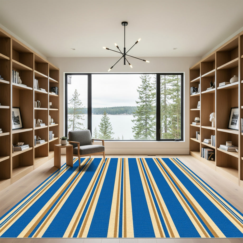 Eclectic Blue And Gold Stripe Rug