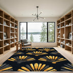 Elegant Golden Fan Leaf Art Deco Rug