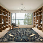 Vintage Slate Floral Compass Rose Rug
