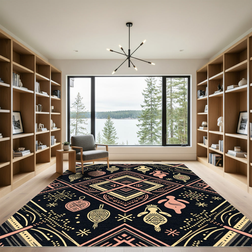 Tribal Geometric Figures Cream Coral Rug