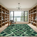 Geometric Emerald Interlocking Square Art Rug