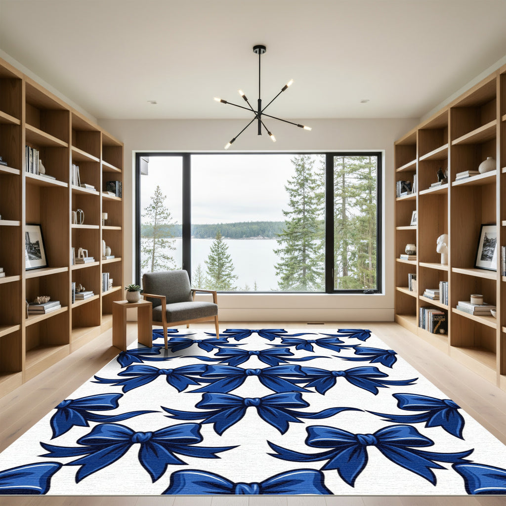 Royal Blue Satin Bow Repeat Rug