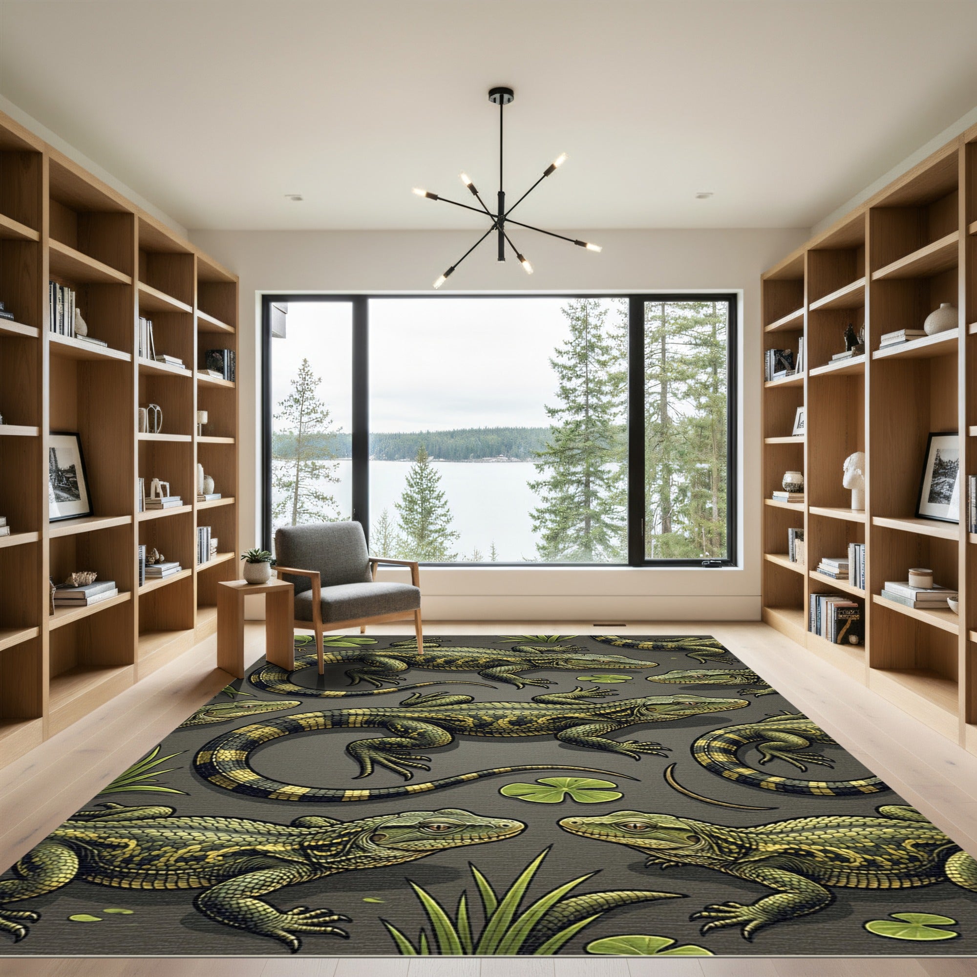 Lush Green Tropical Lizard Scape Rug