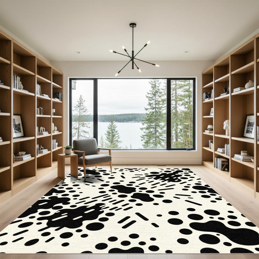 Black White Organic Splatter Circles Rug