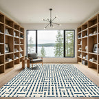 Modern Navy Crisp Grid Abstract Art Rug