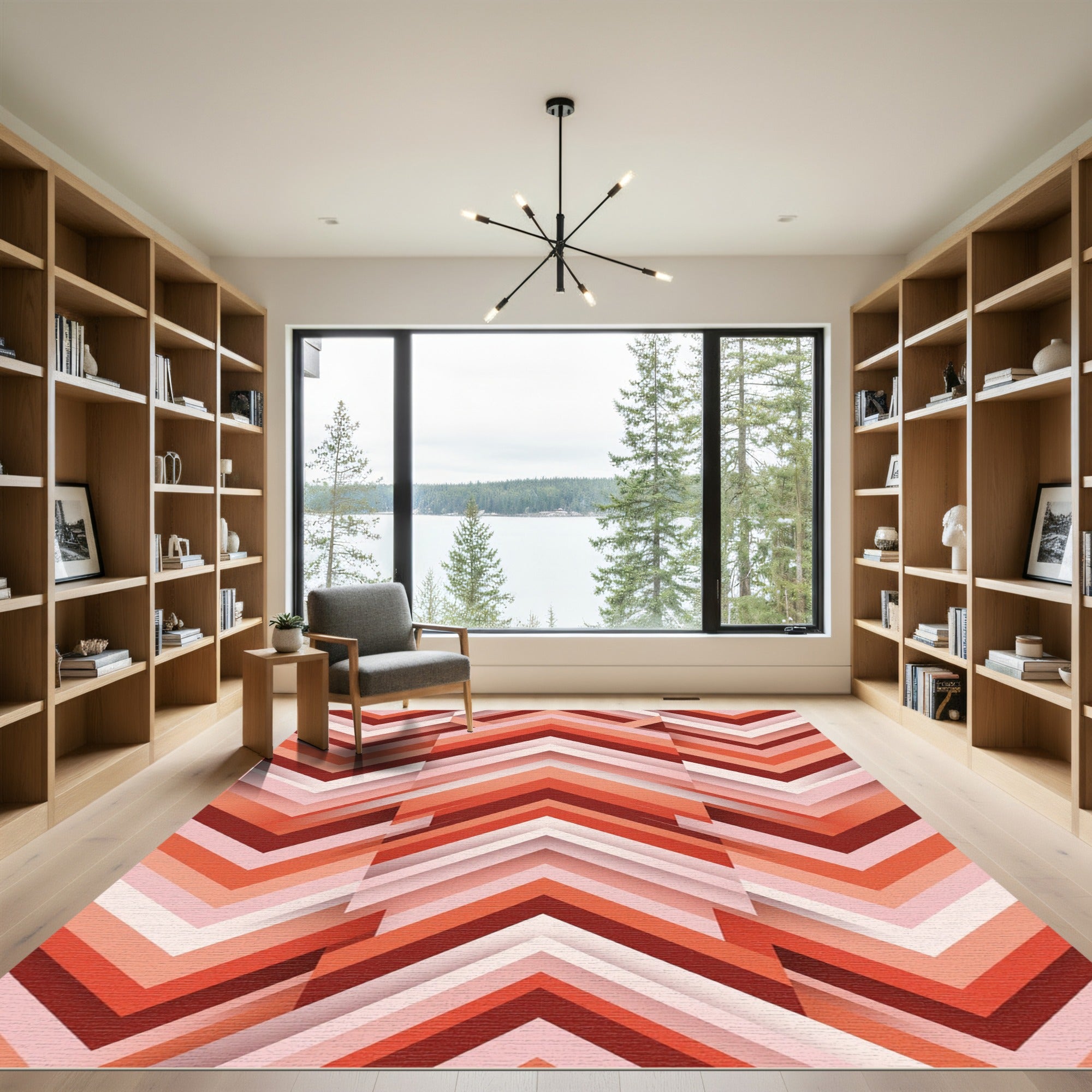 Modern Terracotta Geometric Chevron Streak Rug