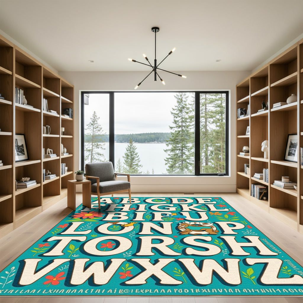 Whimsical Alphabet Garden with Animals Rug