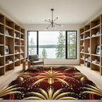 Art Deco Gold Fireworks Crimson Rug
