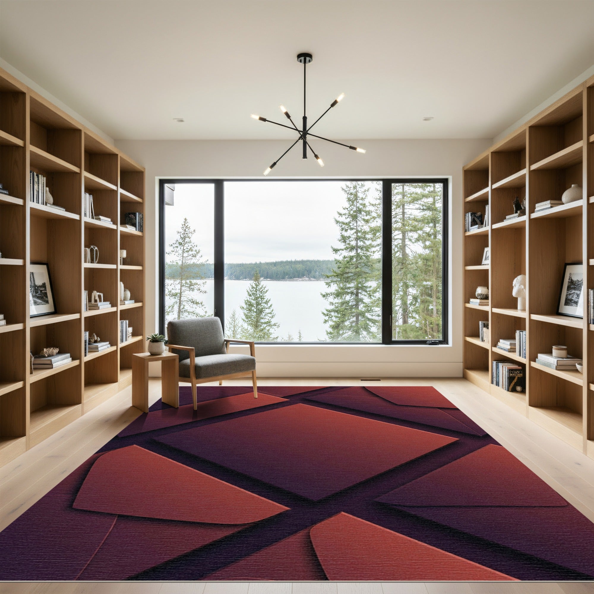 Deep Rose Gradient Geometric Squares Rug
