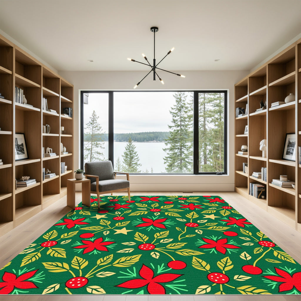 Vibrant Red Poinsettia Star Cluster Rug
