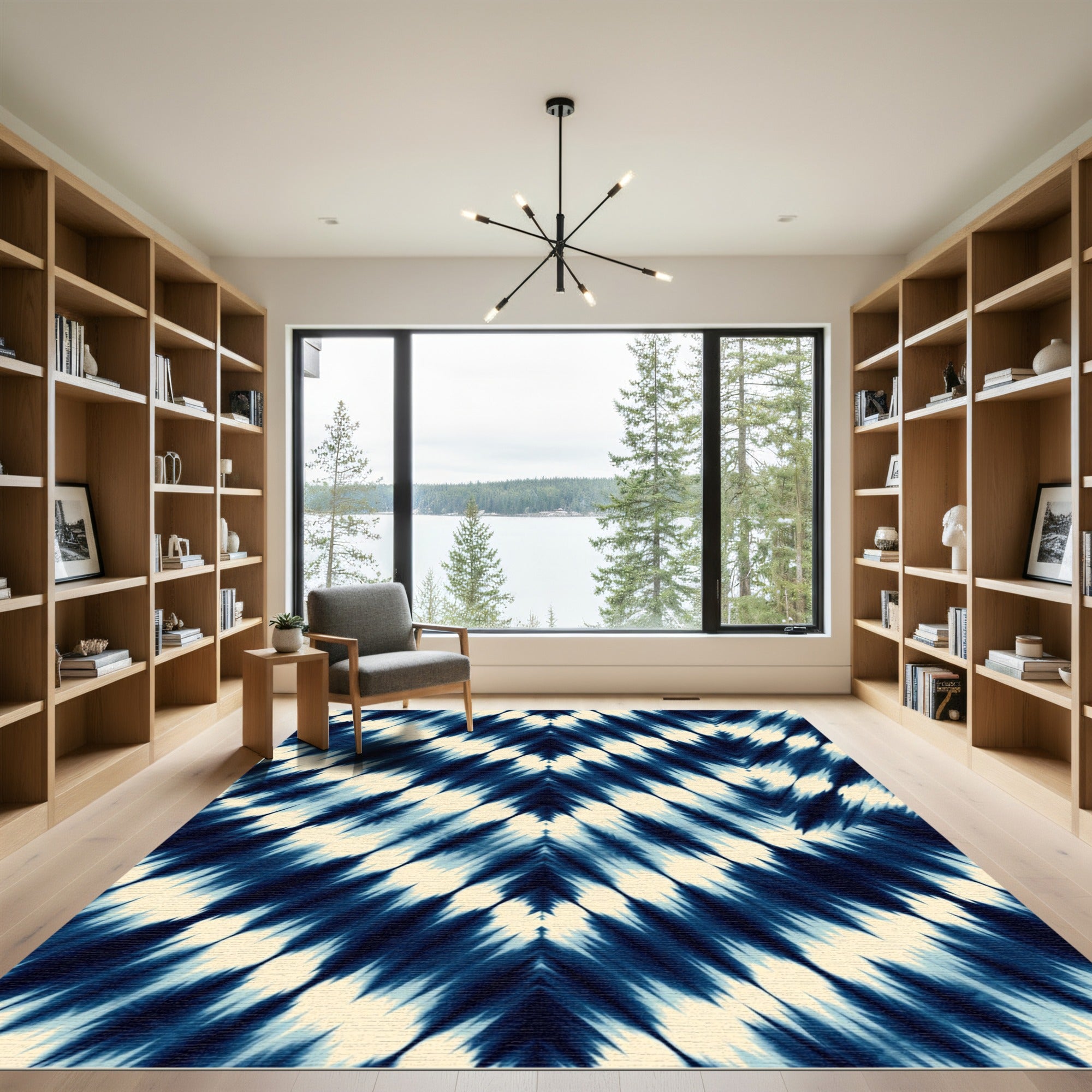 Indigo Chevron Shibori Organic Abstract Rug