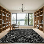 Ornate Floral Scrollwork Silver Rug