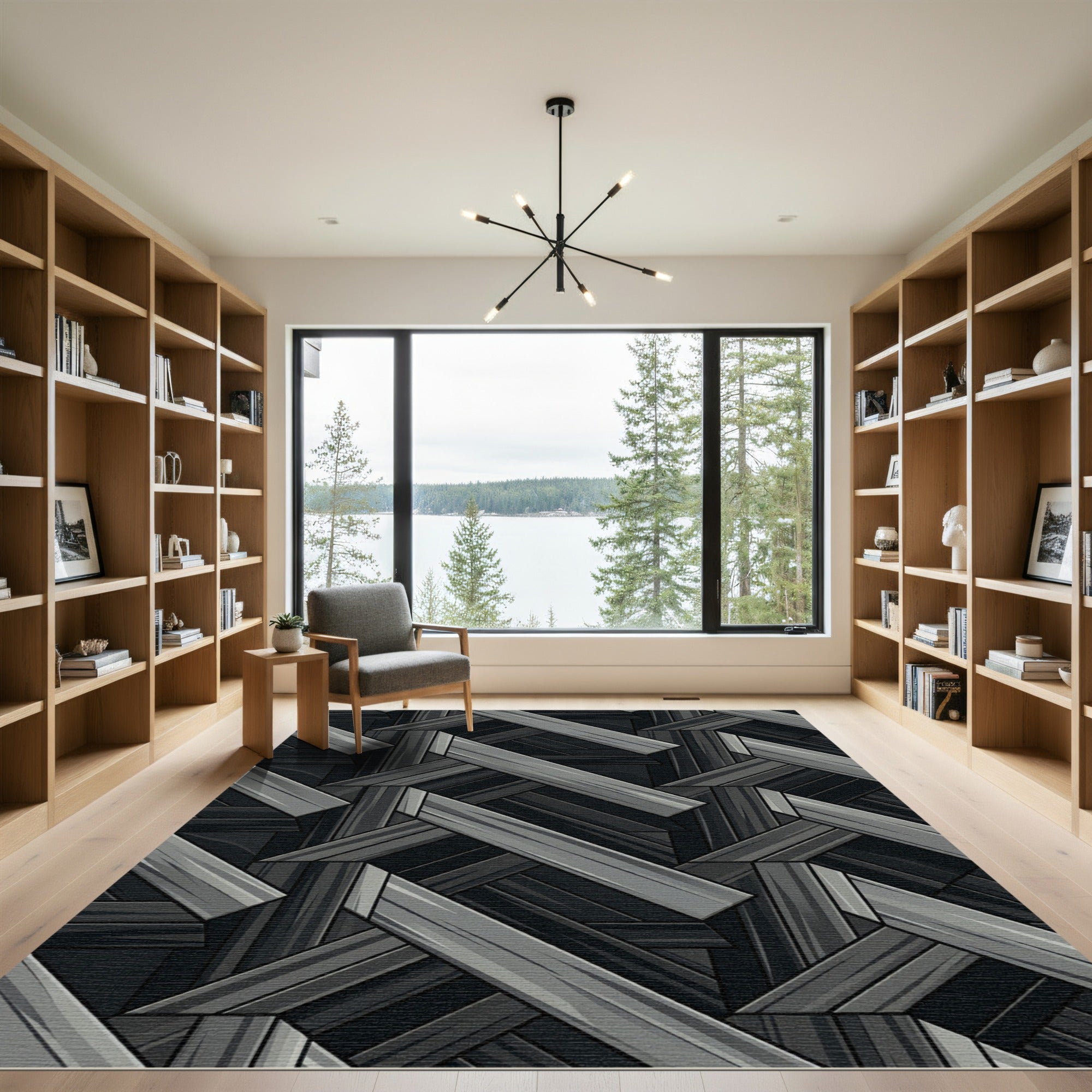 Dark Gray Wood Plank Interlock Rug