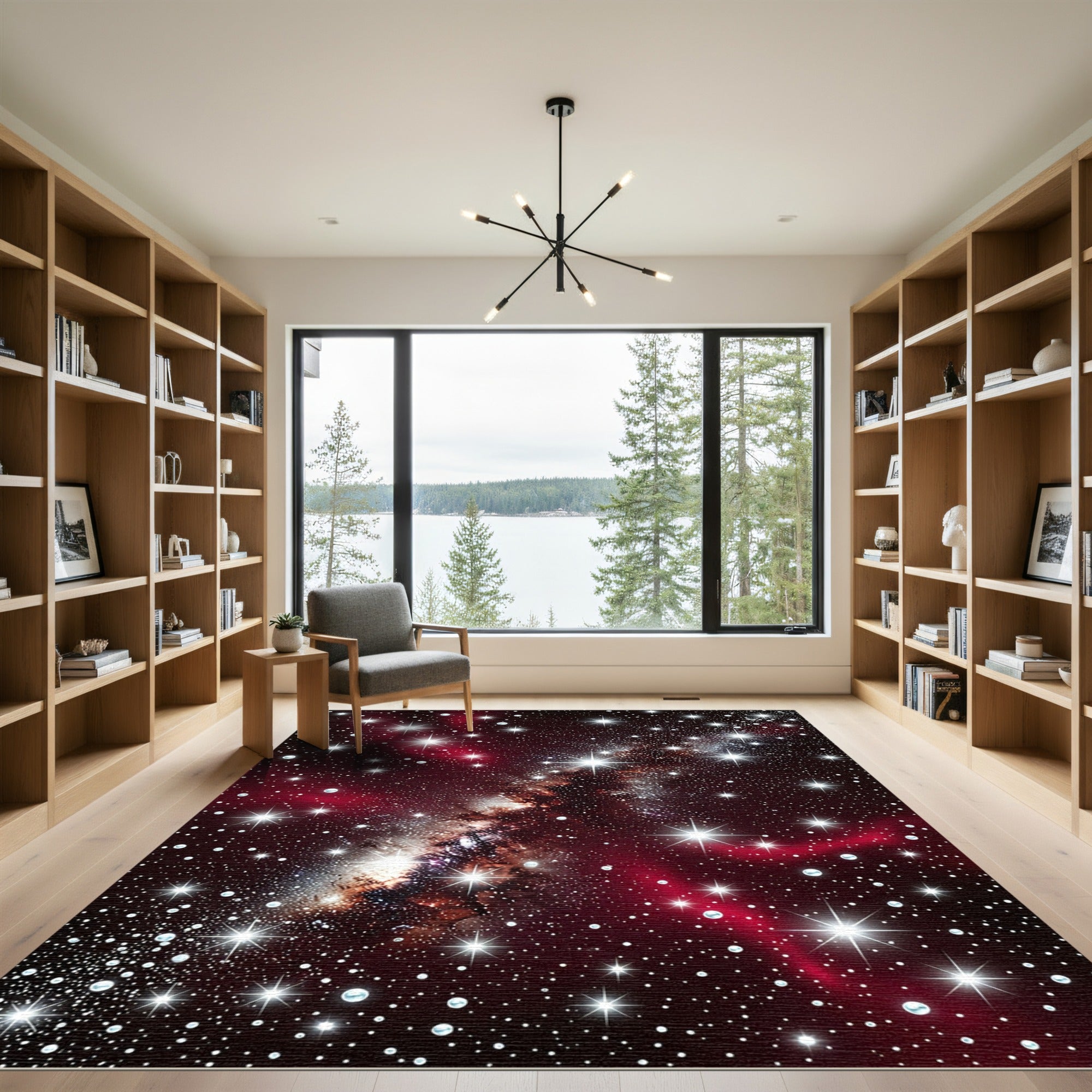 Crimson Cosmic Starry Nebula Rug
