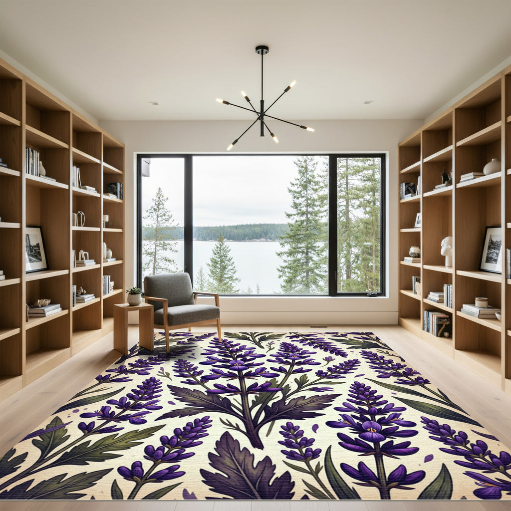 Vintage Royal Purple Lavender Botanical Rug