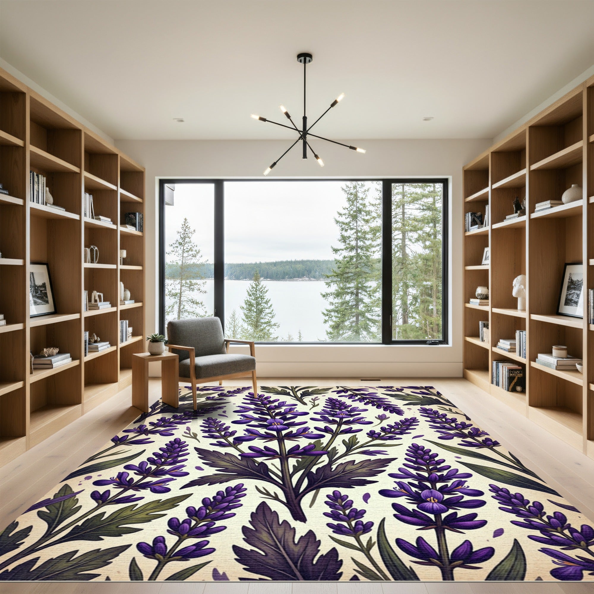 Vintage Royal Purple Lavender Botanical Rug