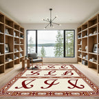 Burgundy Script Monograms Ivory Border Rug