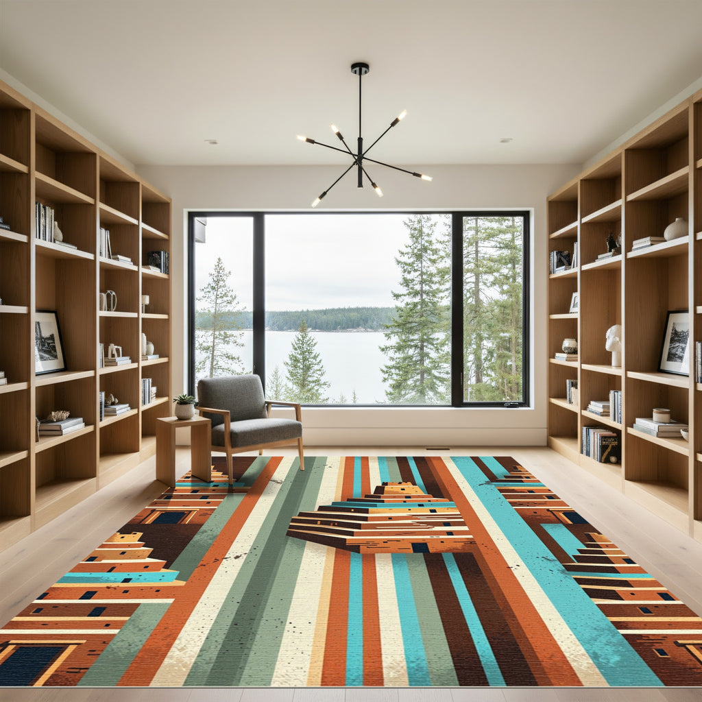 Ancient Ziggurat Terracotta Striped Earth Tone Rug