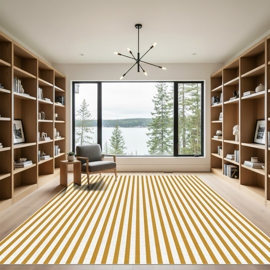 Minimalist Mustard Gold Vertical Striped Rug