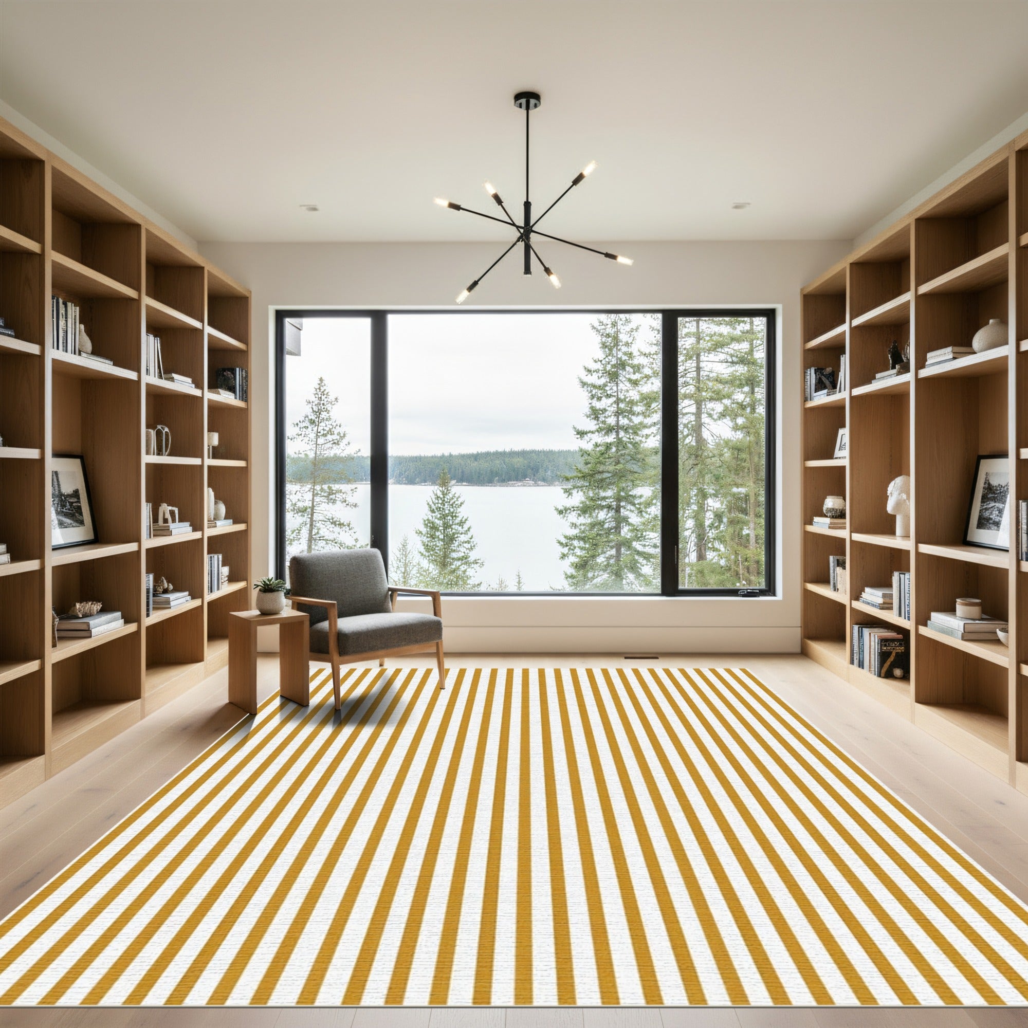 Minimalist Mustard Gold Vertical Striped Rug