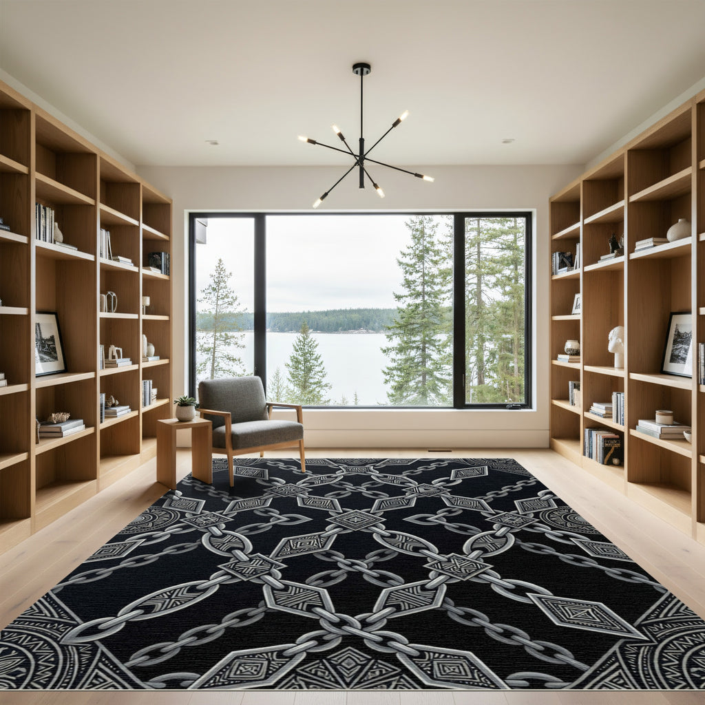 Ornate Silver Chain Diamond Motif Rug