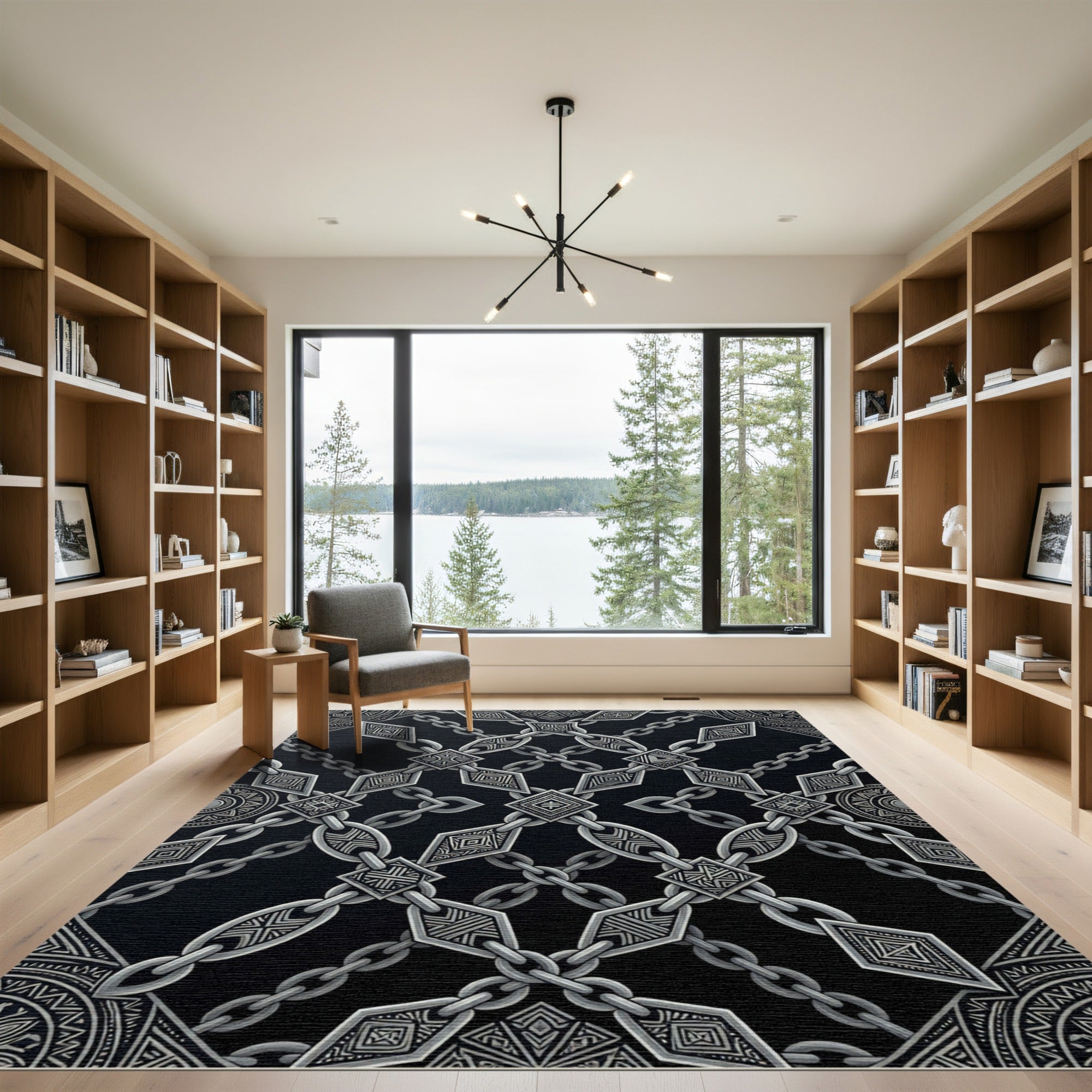 Ornate Silver Chain Diamond Motif Rug