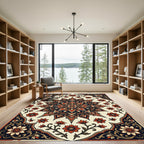 Crimson Floral Medallion Charcoal Accent Rug