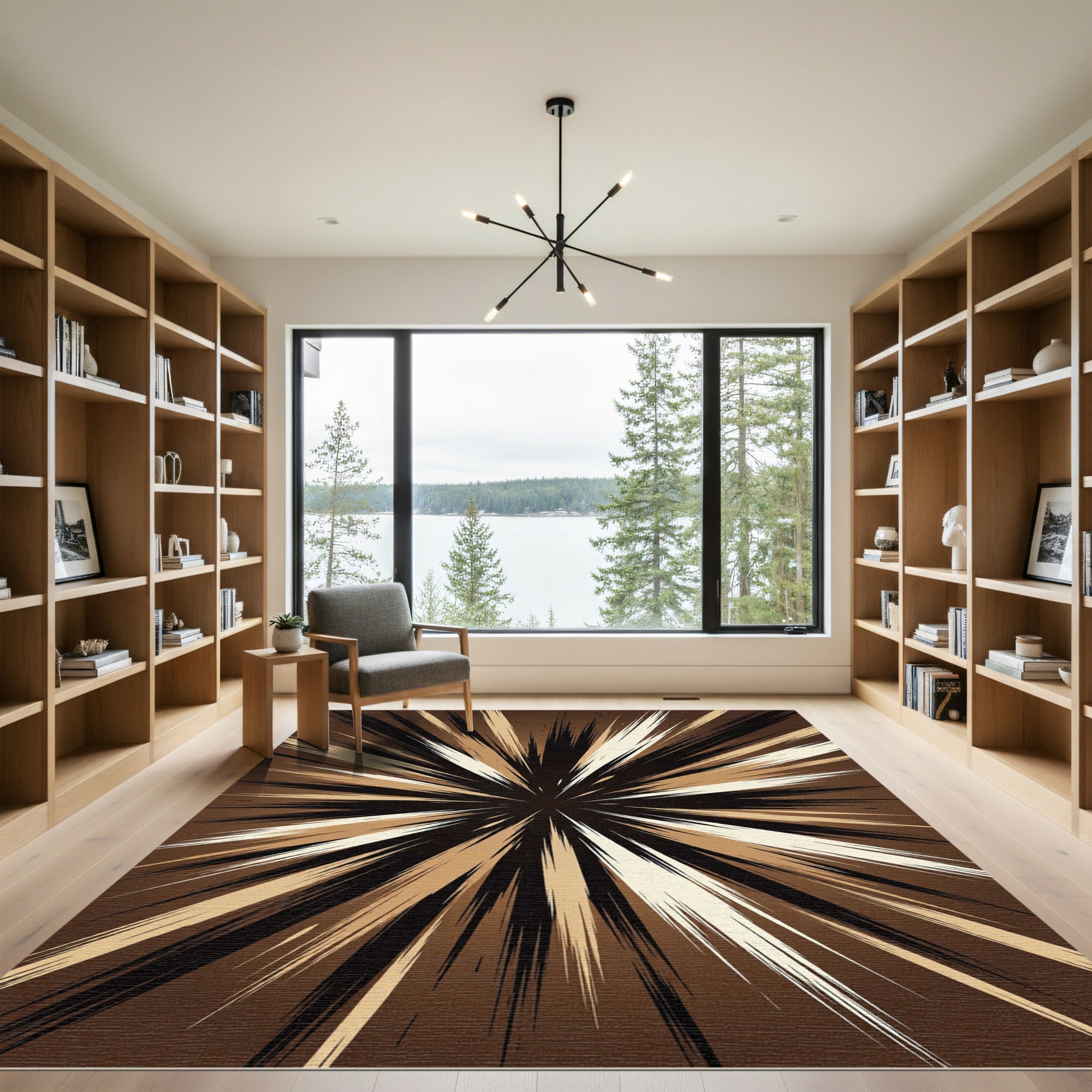 Brown Starburst Sharp Rays Rug