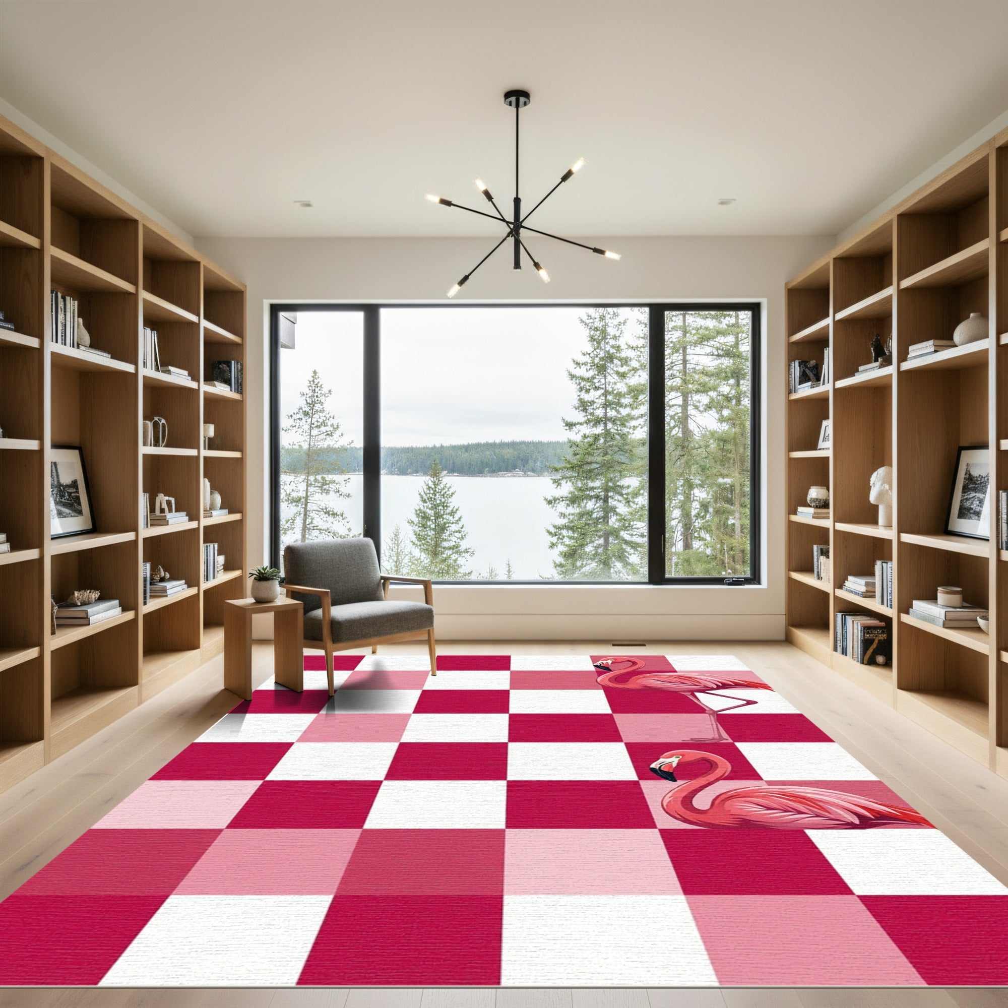 Pink Flamingo Checkerboard Art Rug