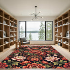 Radiant Red Floral Lotus Garden Rug