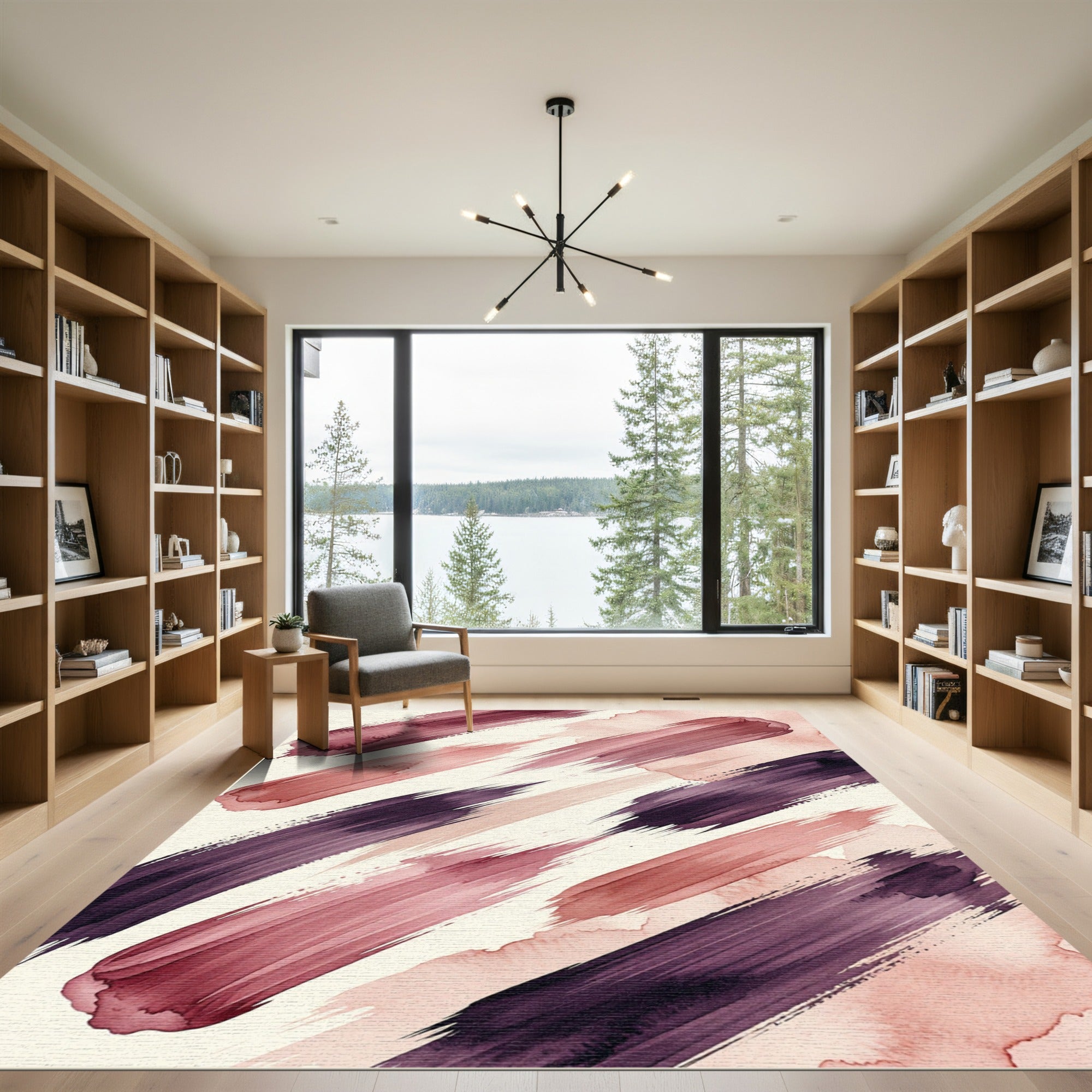 Crimson Plum Watercolor Strokes Rug