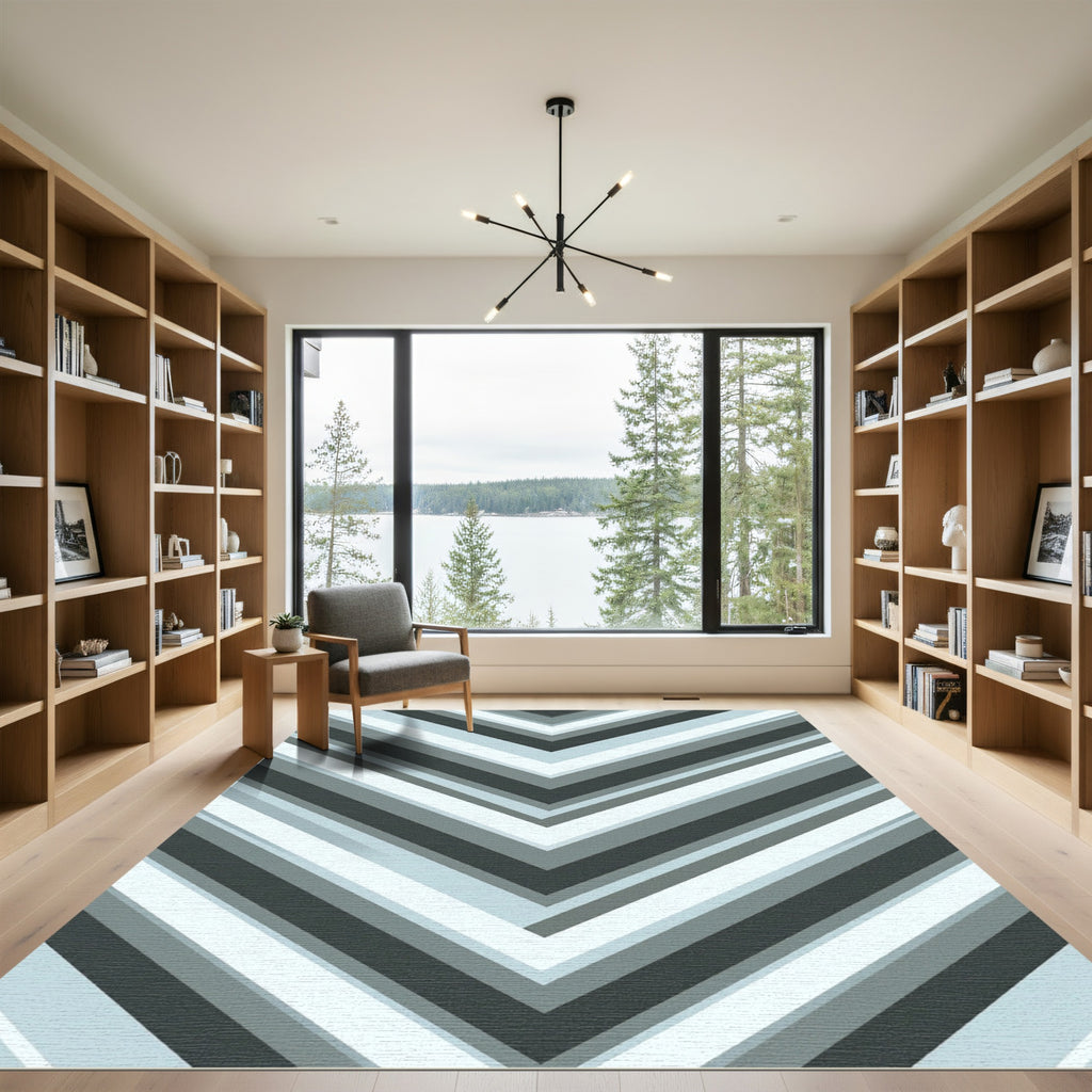 Gray Chevron Stripes Modern Geometric Rug