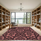Elegant Dusty Rose Damask Scrolling Vines Rug