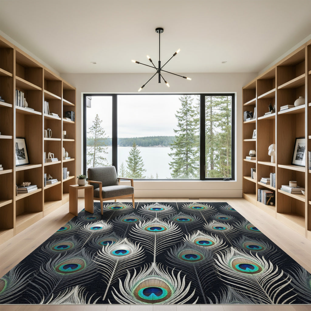 Elegant Peacock Feather Teal Eye Rug
