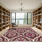Crimson Paisley Floral Damask Tapestry Rug