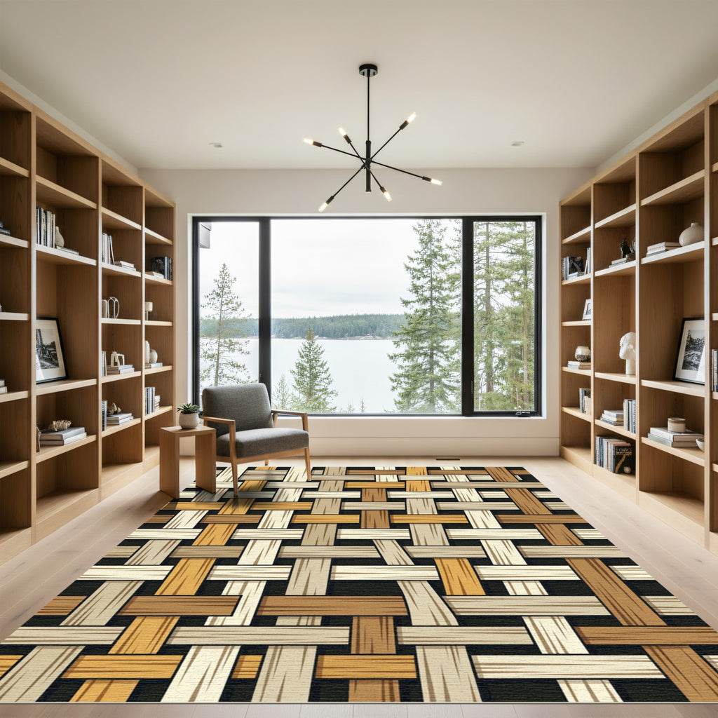 Woven Wood Texture Earth Tones Rug