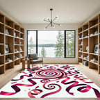 Vibrant Burgundy Swirling Ribbon Celebration Rug