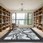 Monochrome Abstract Topographic Flowing Lines Rug