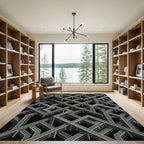 Monochromatic Industrial Steel Architectural Geometric Rug