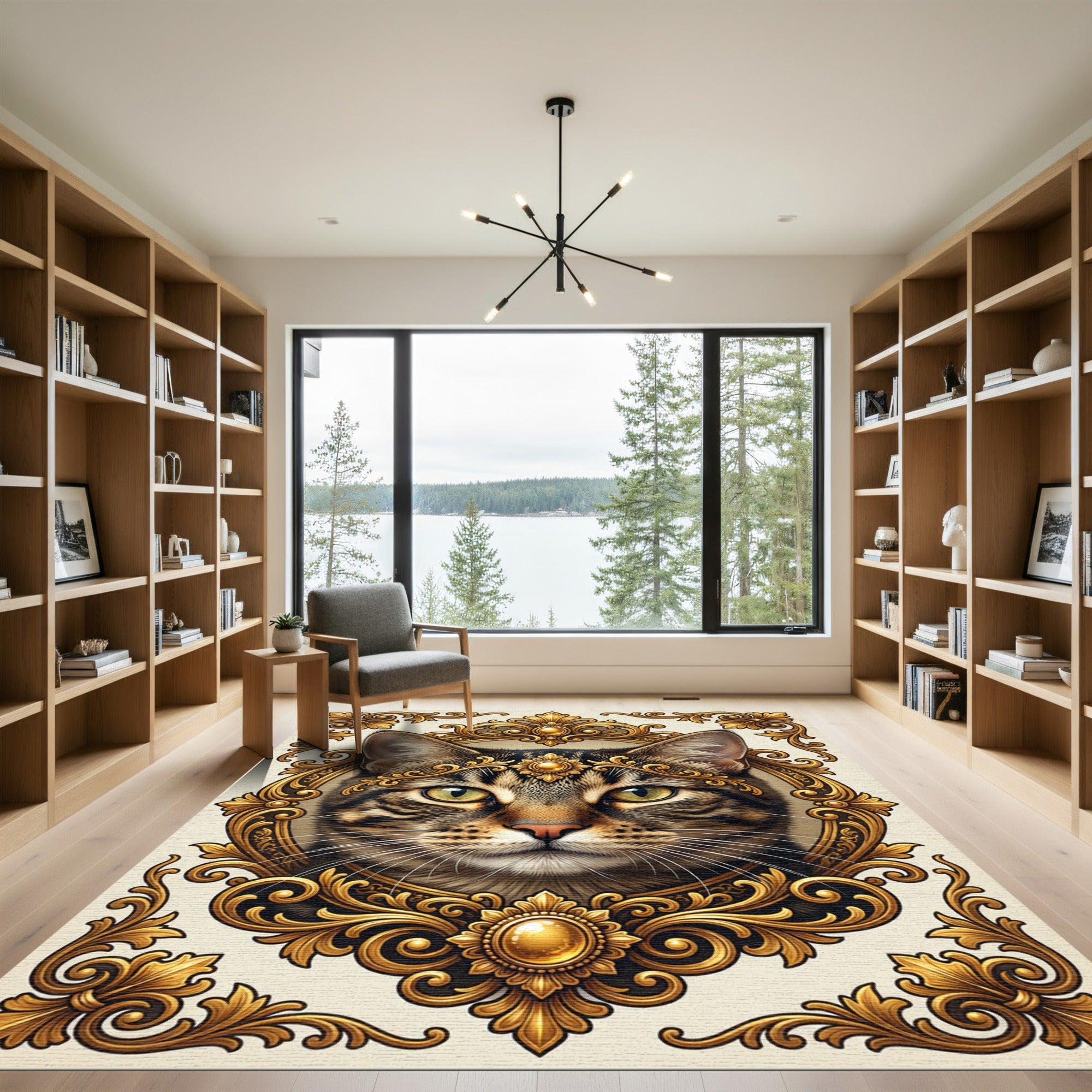 Ornate Golden Tabby Cat Portrait Rug