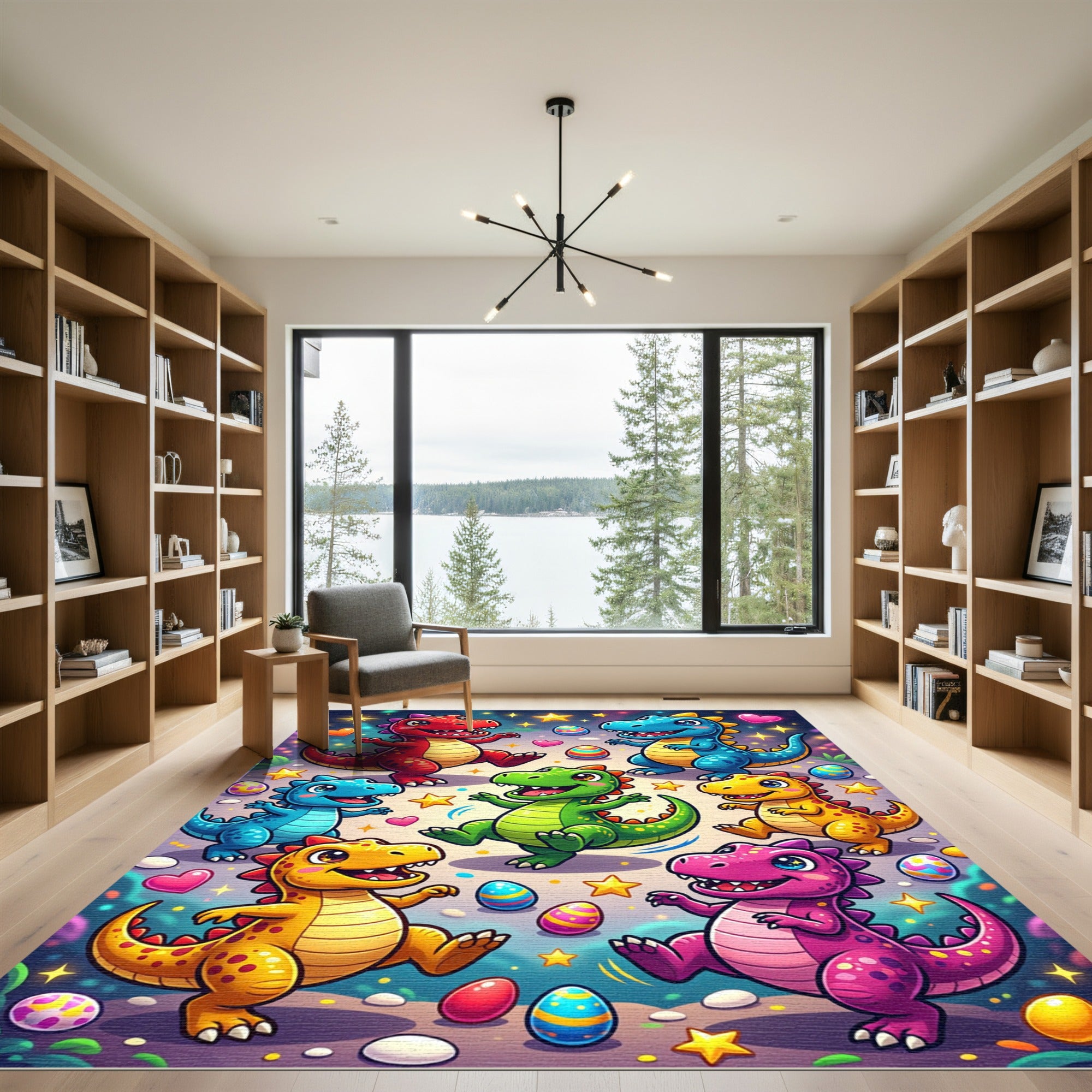 Whimsical Colorful Dinosaur Party with Stars Rug