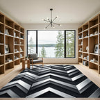 Metallic Silver Geometric Chevron Abstract Rug