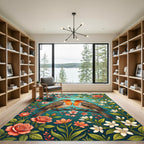 Coral Robins Amidst Floral Branches Rug