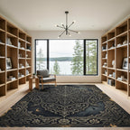 Ornate Charcoal Silver Floral Damask Rug